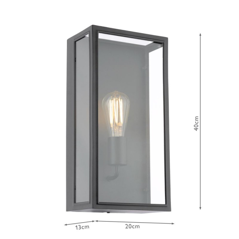 Dar_Vol3-MAZ5222 - Mazin - Matt Black Lantern Wall Lamp with Clear Glass IP44