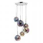 Mira - Chrome 6 Light Cluster Pendant with Rainbow Glass