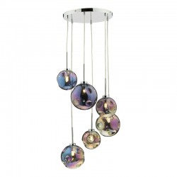 Mira - Chrome 6 Light Cluster Pendant with Rainbow Glass
