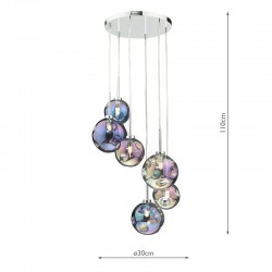 Mira - Chrome 6 Light Cluster Pendant with Rainbow Glass Mira - Chrome 6 Light Cluster Pendant with Rainbow Glass