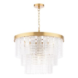 Moesha - Natural Brass 6 Light Centre Fitting with Ribbed Glass
