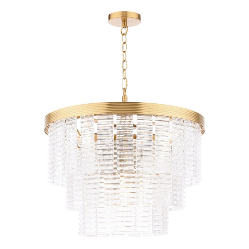Dar-MOE3435 - Moesha - Natural Brass 6 Light Centre Fitting with Ribbed Glass