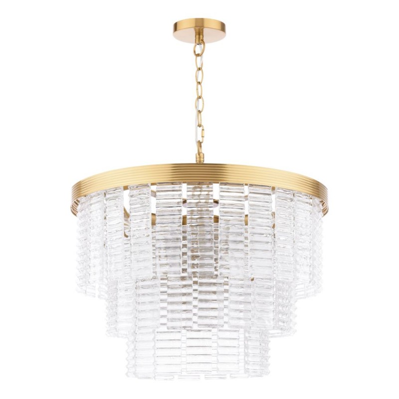 Dar-MOE3435 - Moesha - Natural Brass 6 Light Centre Fitting with Ribbed Glass