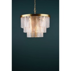 Moesha - Natural Brass 6 Light Centre Fitting with Ribbed Glass
