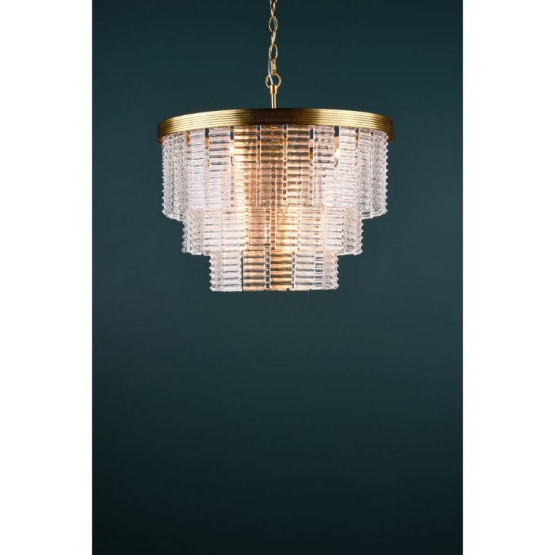 Dar-MOE3435 - Moesha - Natural Brass 6 Light Centre Fitting with Ribbed Glass