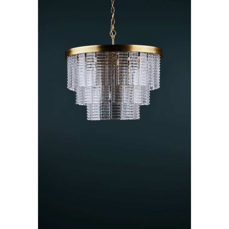 Dar-MOE3435 - Moesha - Natural Brass 6 Light Centre Fitting with Ribbed Glass