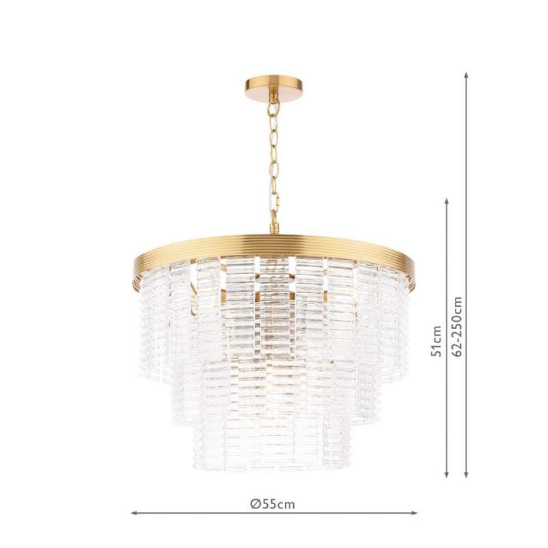 Dar-MOE3435 - Moesha - Natural Brass 6 Light Centre Fitting with Ribbed Glass