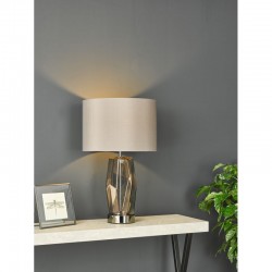 Mubina - Smoked Glass Touch Table Lamp with Grey Shade Mubina - Smoked Glass Touch Table Lamp with Grey Shade