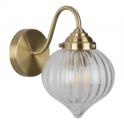 Mya - Antique Brass Wall Lamp with Ribbed Clear Glass