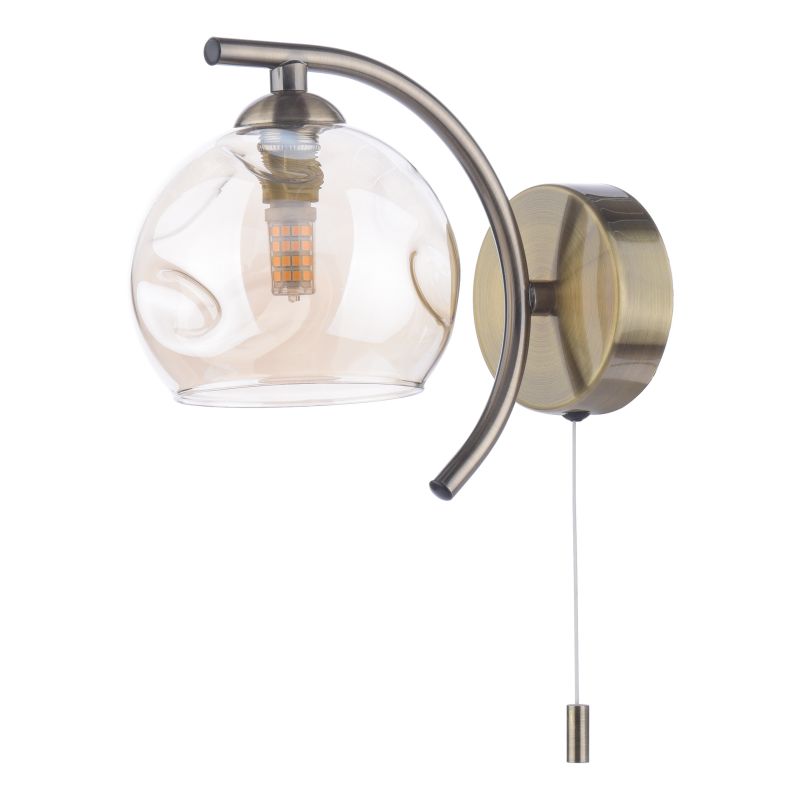 Wisebuys-NAK0775-16 - Nakita - Amber Dimpled Glass & Antique Brass Wall Lamp
