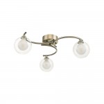 Nakita - Antique Brass 3 Light Semi Flush with Double Glass Nakita - Antique Brass 3 Light Semi Flush with Double Glass