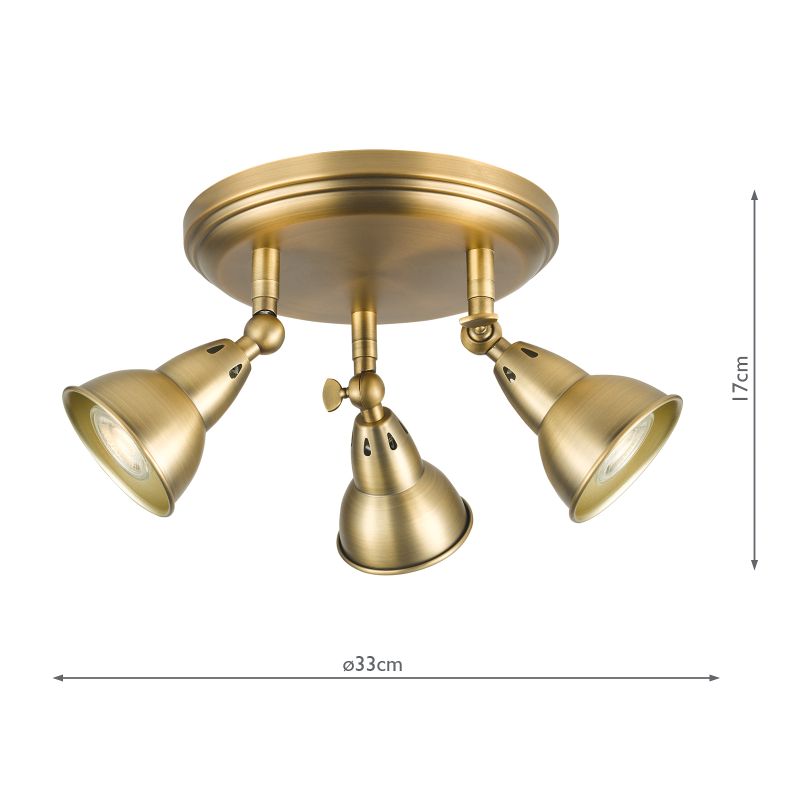 Dar-NAT7642 - Nathaniel - Aged Brass 3 Light Spotlights