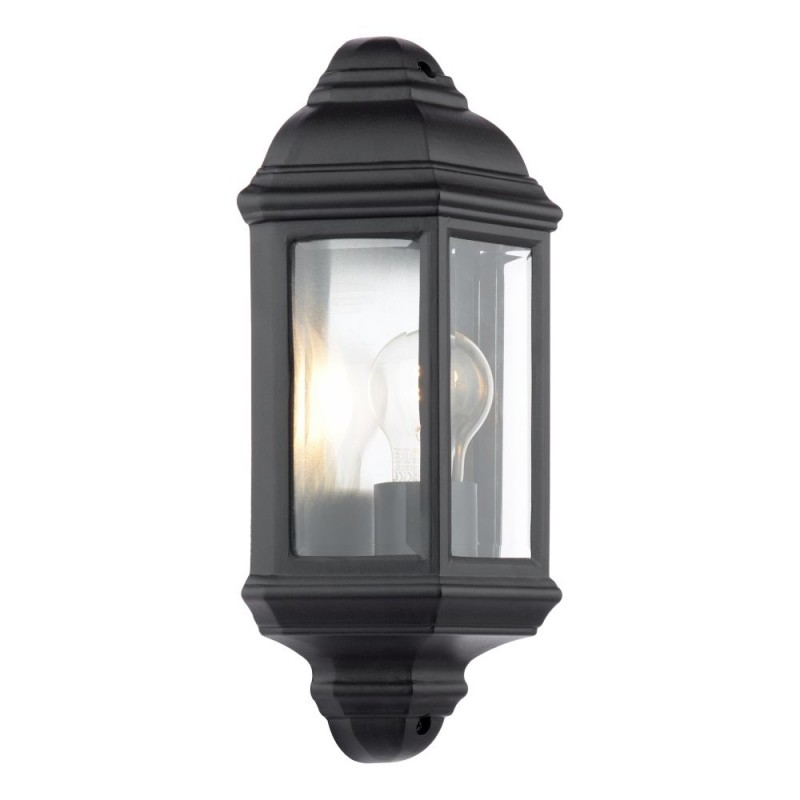 Dar-NEL2122 - Nelson - Traditional Matt Black Half Wall Lamp with Clear Glass IP44