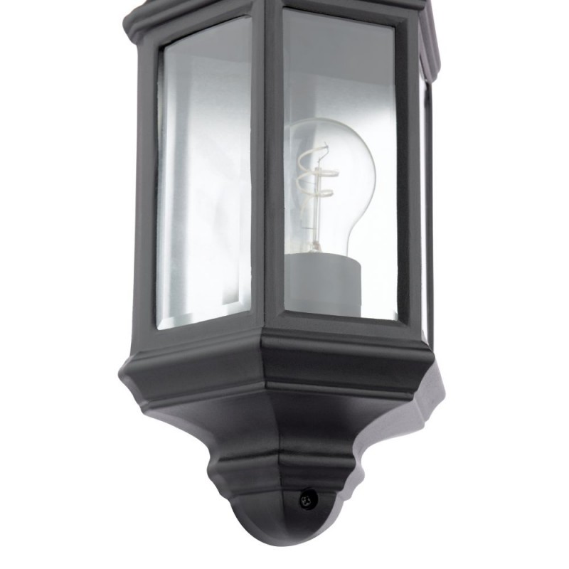 Dar-NEL2122 - Nelson - Traditional Matt Black Half Wall Lamp with Clear Glass IP44