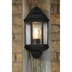 Nelson - Traditional Matt Black Half Wall Lamp with Clear Glass IP44