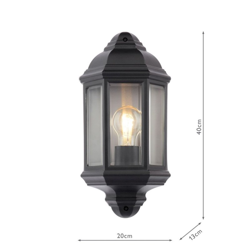 Dar-NEL2122 - Nelson - Traditional Matt Black Half Wall Lamp with Clear Glass IP44