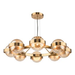 Ophira - Antique Gold 8 Light Centre Fitting with Amber Ribbed Glass