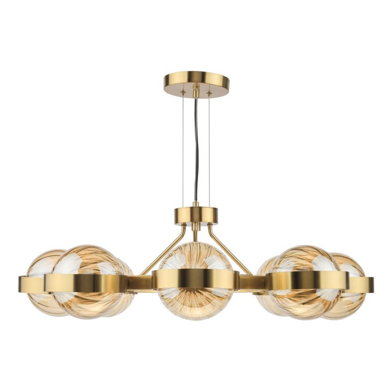 Dar-OPH0835 - Ophira - Antique Gold 8 Light Centre Fitting with Amber Ribbed Glass