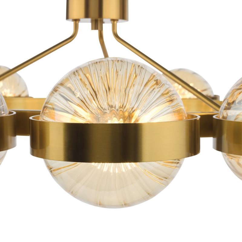 Dar-OPH1235 - Ophira - Antique Gold 12 Light Centre Fitting with Amber Ribbed Glass