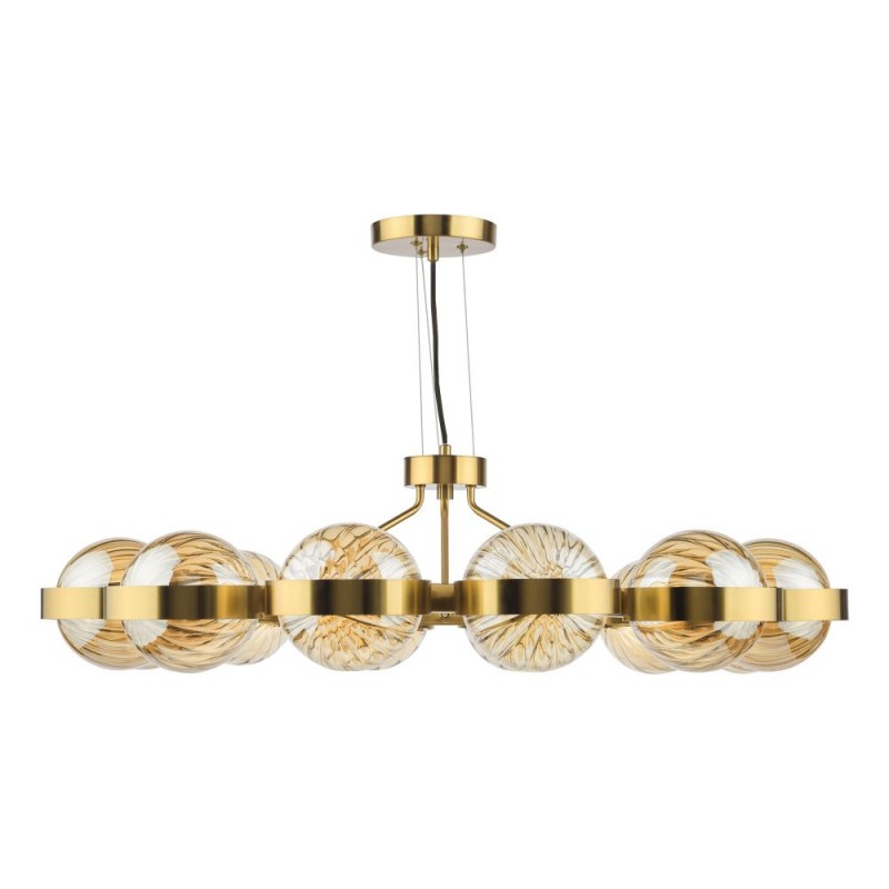 Dar-OPH1235 - Ophira - Antique Gold 12 Light Centre Fitting with Amber Ribbed Glass