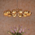 Ophira - Antique Gold 12 Light Centre Fitting with Amber Ribbed Glass