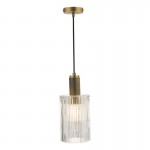 Nikolas - Aged Brass Pendant with Cylinder Ribbed Glass Nikolas - Aged Brass Pendant with Cylinder Ribbed Glass