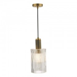 Nikolas - Aged Brass Pendant with Cylinder Ribbed Glass Nikolas - Aged Brass Pendant with Cylinder Ribbed Glass