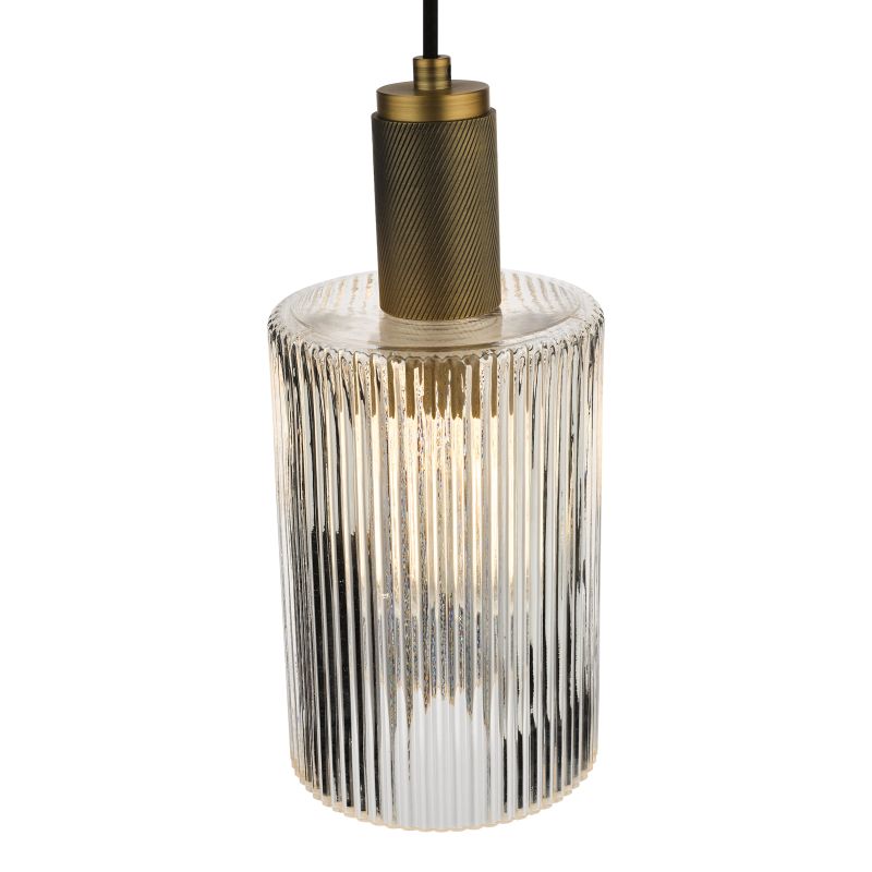 Dar-NIK0140-E01 - Nikolas - Ribbed Cylinder Glass & Aged Brass Pendant