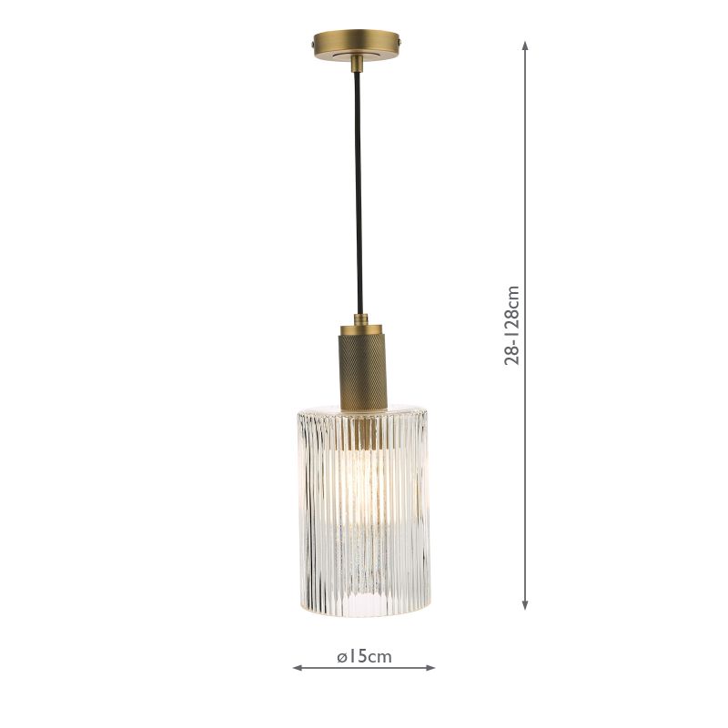 Dar-NIK0140-E01 - Nikolas - Ribbed Cylinder Glass & Aged Brass Pendant