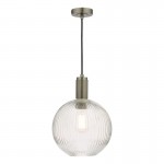 Nikolas - Antique Chrome Pendant with Round Ribbed Glass Nikolas - Antique Chrome Pendant with Round Ribbed Glass