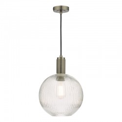 Nikolas - Antique Chrome Pendant with Round Ribbed Glass Nikolas - Antique Chrome Pendant with Round Ribbed Glass