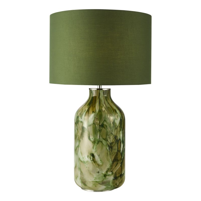 Dar-NUR4224 - Nuria - Green Art Glass Table Lamp with Green Cotton Shade