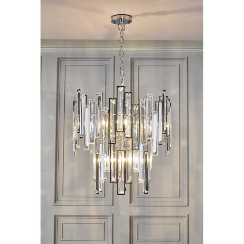 Ceiling Lights - Odile - Crystal & Polished Chrome 6 Light Chandelier Dar-ODI0650 - Odile - Crystal & Polished Chrome 6 Light Chandelier