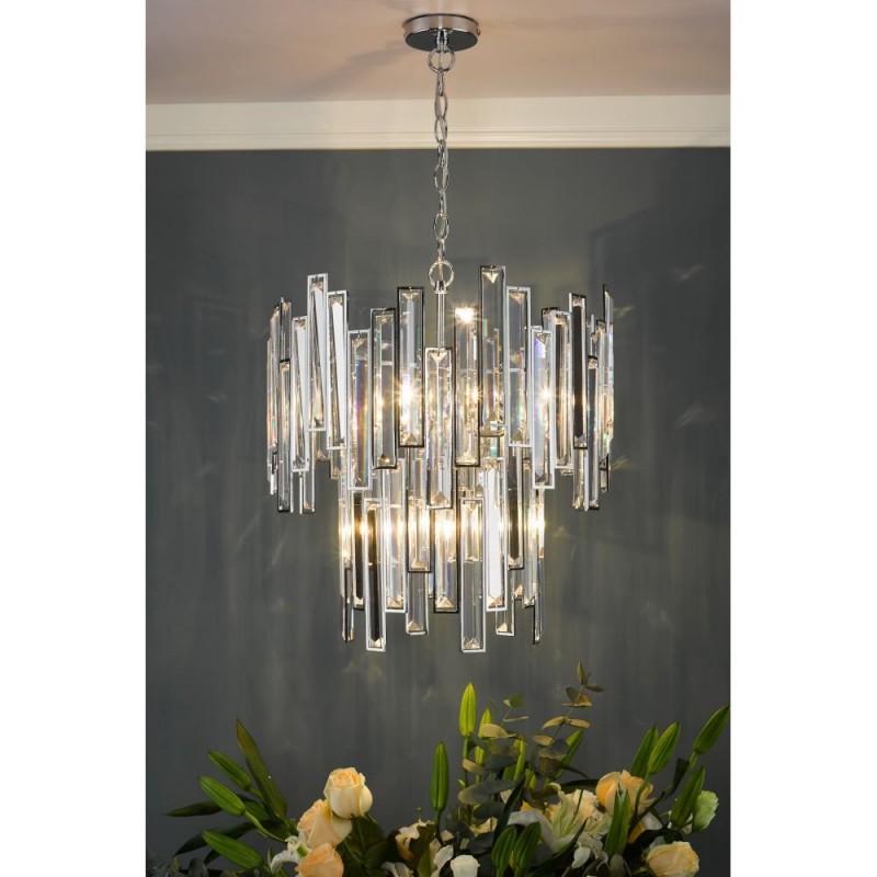 Ceiling Lights - Odile - Crystal & Polished Chrome 6 Light Chandelier Dar-ODI0650 - Odile - Crystal & Polished Chrome 6 Light Chandelier