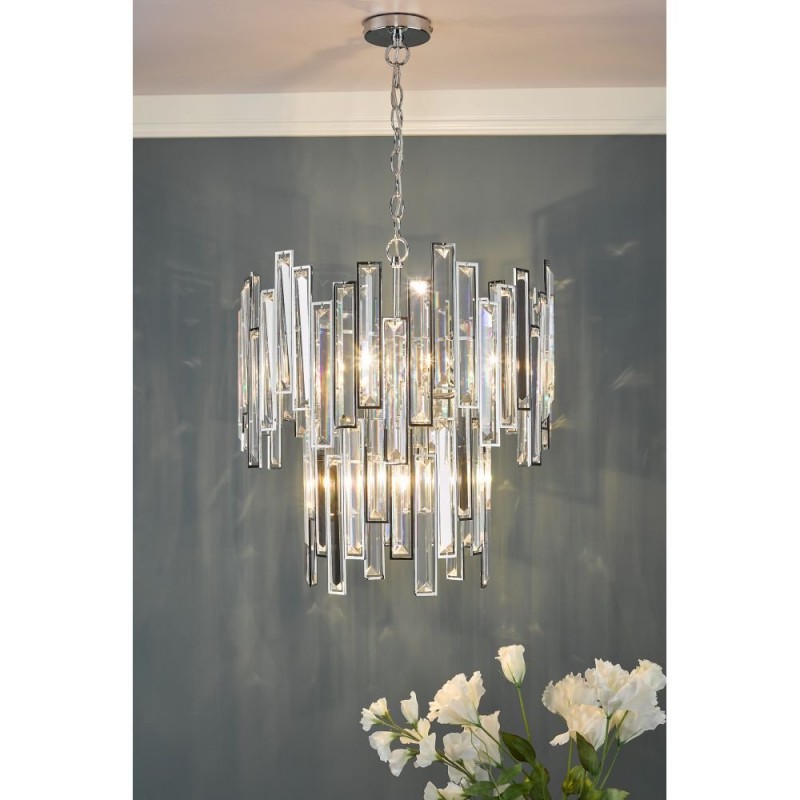 Ceiling Lights - Odile - Crystal & Polished Chrome 6 Light Chandelier Dar-ODI0650 - Odile - Crystal & Polished Chrome 6 Light Chandelier