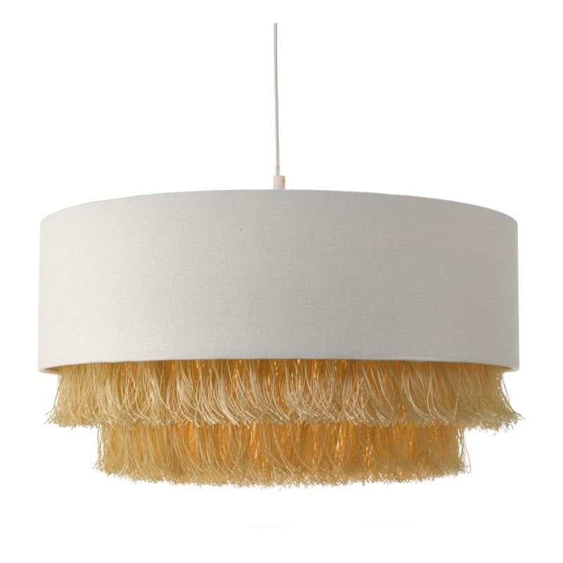 Accessories - Olgia - Ivory with Gold Fringe Fabric Shade for Hanging Pendant Dar-OLG6512 - Olgia - Ivory with Gold Fringe Fabric Shade for Hanging Pendant