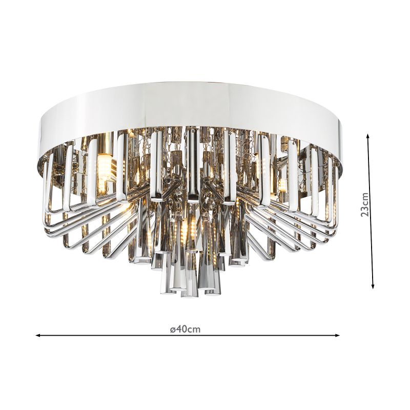 Dar-OLI5410 - Olin - Chrome 5 Light Flush with Smoked Crystal