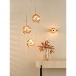 Ophira - Antique Gold 3 Light Cluster Pendant with Amber Ribbed Glass