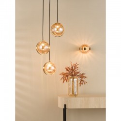 Ophira - Antique Gold 3 Light Cluster Pendant with Amber Ribbed Glass