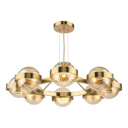 Ophira - Antique Gold 8 Light Centre Fitting with Amber Ribbed Glass