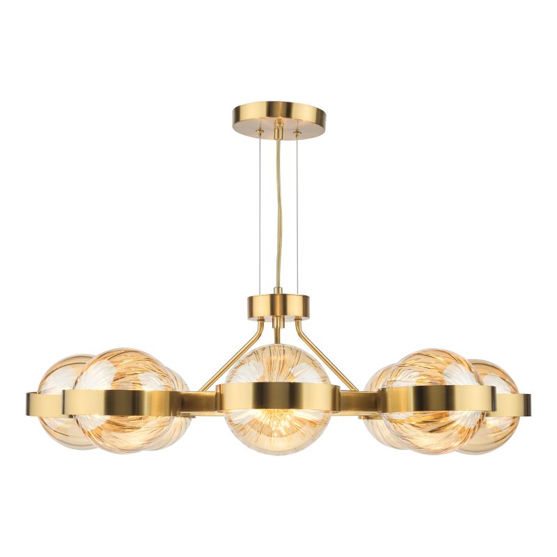 Dar-OPH0835 - Ophira - Antique Gold 8 Light Centre Fitting with Amber Ribbed Glass