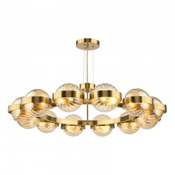 Ophira - Antique Gold 12 Light Centre Fitting with Amber Ribbed Glass