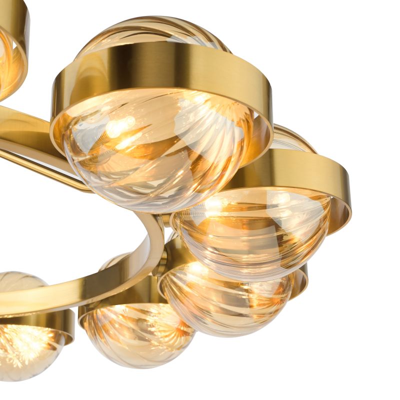 Dar-OPH1235 - Ophira - Antique Gold 12 Light Centre Fitting with Amber Ribbed Glass