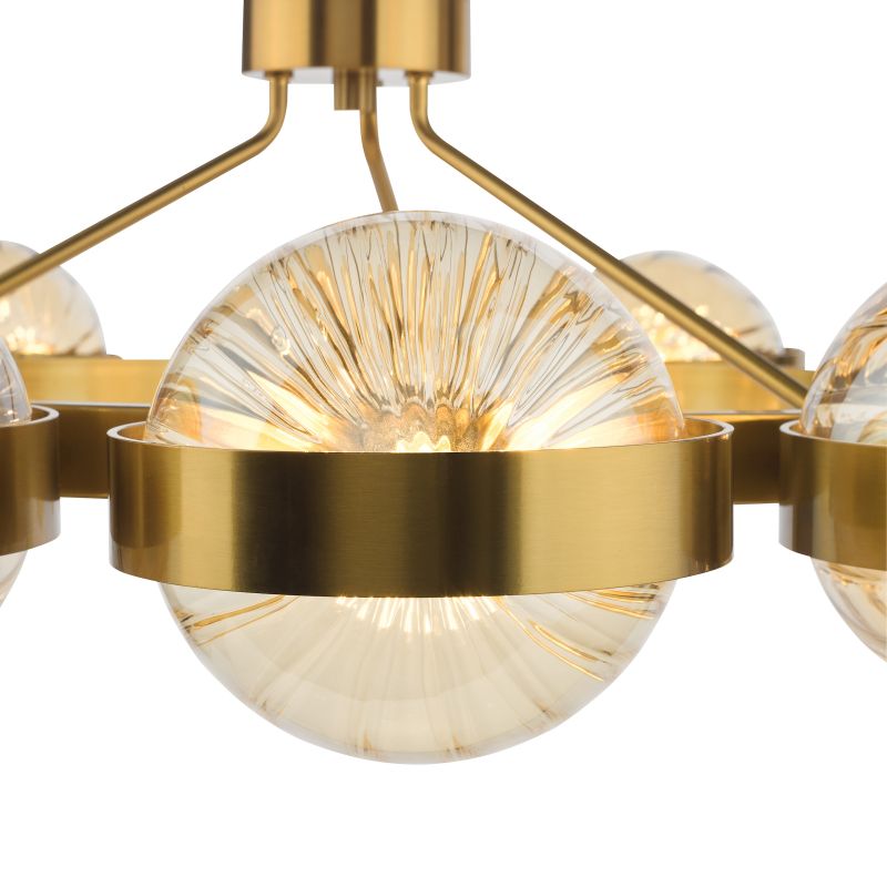 Dar-OPH1235 - Ophira - Antique Gold 12 Light Centre Fitting with Amber Ribbed Glass