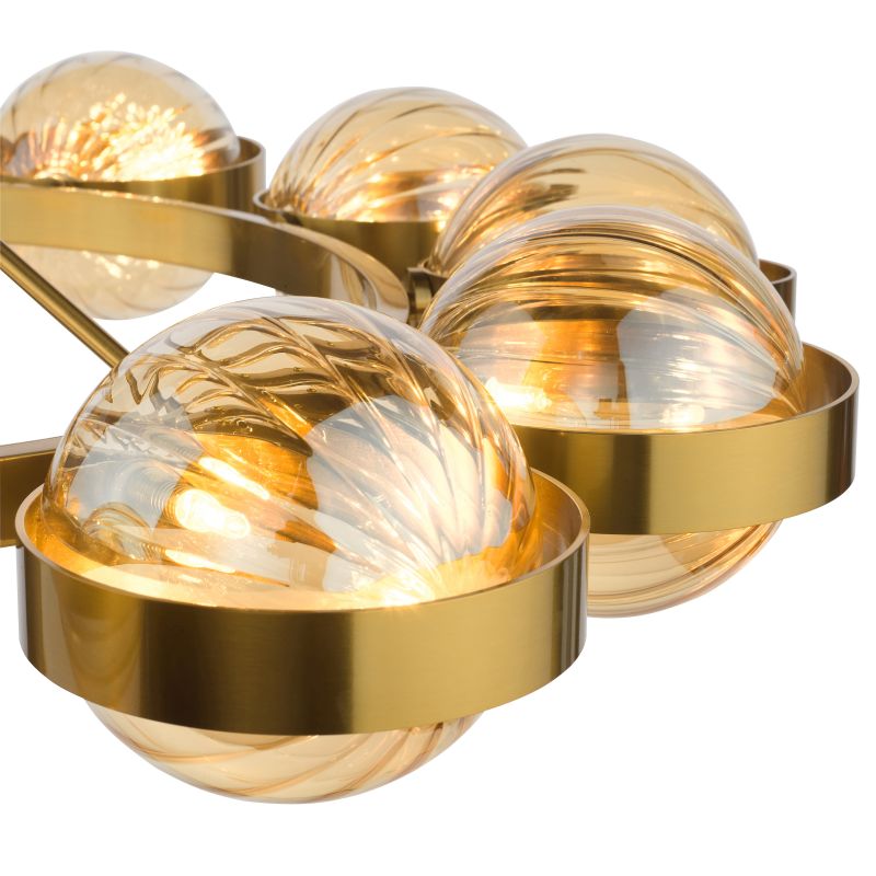 Dar-OPH1235 - Ophira - Antique Gold 12 Light Centre Fitting with Amber Ribbed Glass