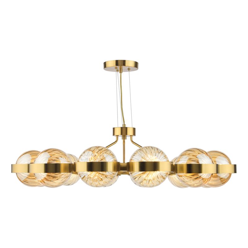 Dar-OPH1235 - Ophira - Antique Gold 12 Light Centre Fitting with Amber Ribbed Glass