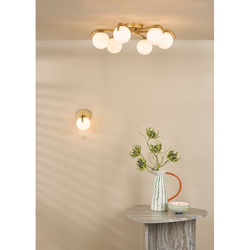 Dar-ORL0735 - Orlena - Satin Gold Wall Lamp with White Glass