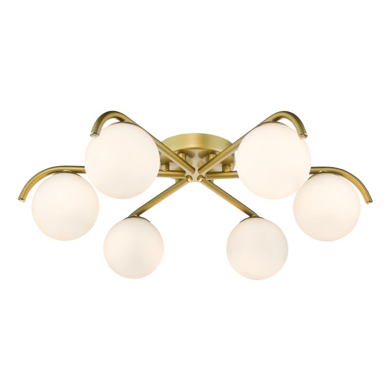 Dar-ORL6435 - Orlena - Satin Gold 6 Light Flush with White Glasses