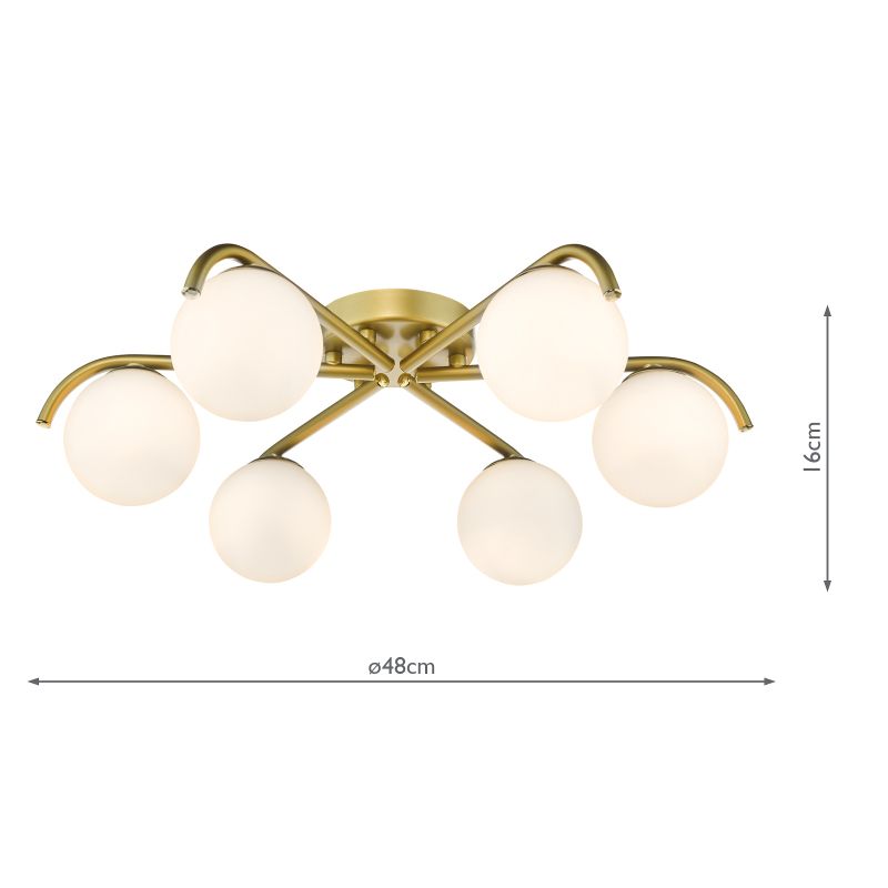 Dar-ORL6435 - Orlena - Satin Gold 6 Light Flush with White Glasses
