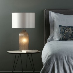 Pamplona - Grey Ribbed Glass Table Lamp with Grey Shade Pamplona - Grey Ribbed Glass Table Lamp with Grey Shade